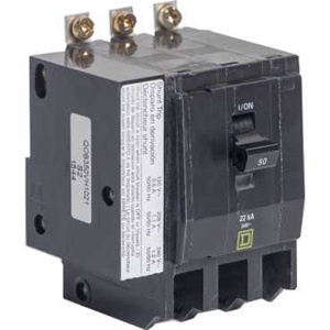 Square D QOB Series Shunt-trip Molded Case Bolt-on Circuit Breakers 50 A 120/240 VAC 22 kAIC 3 Pole 3 Phase
