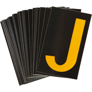 Brady 5000 Series Reflective Number and Letter Labels J Yellow on Black B-997 Reflective Sheeting