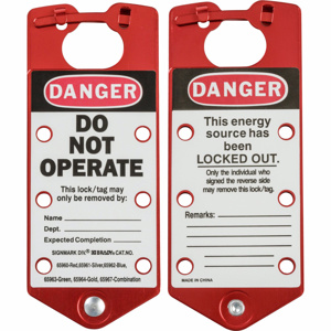 Brady Labeled Lockout Hasps This energy source has been locked out Red Aluminum Alloy (5052)