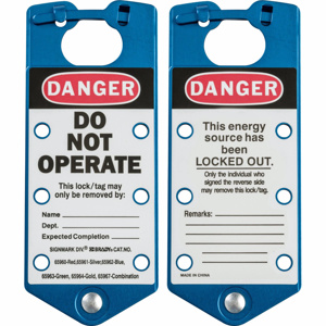 Brady Labeled Lockout Hasps This energy source has been locked out Blue Aluminum Alloy (5052)