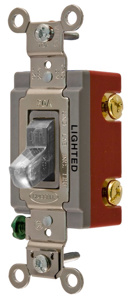 Hubbell Wiring SPST Toggle Light Switches 20 A 120/277 V HBL® Extra Heavy Duty HBL1221 Illuminated Clear
