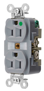 Hubbell Wiring Straight Blade Duplex Receptacles 15 A 125 V 2P3W 5-15R Hospital HBL® Extra Heavy Duty Max Dry Location Gray