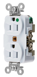 Hubbell Wiring Straight Blade Duplex Receptacles 15 A 125 V 2P3W 5-15R Hospital HBL® Extra Heavy Duty Max Dry Location White