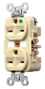 Hubbell Wiring Straight Blade Duplex Receptacles 15 A 250 V 2P3W 6-15R Hospital HBL® Extra Heavy Duty Max Dry Location Ivory