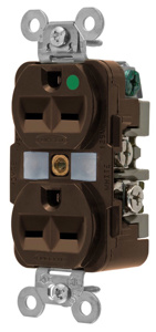 Hubbell Wiring Straight Blade Duplex Receptacles 15 A 250 V 2P3W 6-15R Hospital HBL® Extra Heavy Duty Max Dry Location Brown