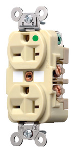 Hubbell Wiring Straight Blade Duplex Receptacles 20 A 250 V 2P3W 6-20R Hospital HBL® Extra Heavy Duty Max Dry Location Ivory