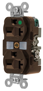 Hubbell Wiring Straight Blade Duplex Receptacles 20 A 250 V 2P3W 6-20R Hospital HBL® Extra Heavy Duty Max Dry Location Brown