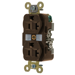 Hubbell Wiring Straight Blade Duplex Receptacles 20 A 125 V 2P3W 5-20R Specification HBL® Extra Heavy Duty Max Dry Location Brown