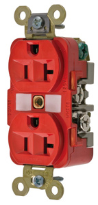 Hubbell Wiring Straight Blade Duplex Receptacles 20 A 125 V 2P3W 5-20R Specification HBL® Extra Heavy Duty Max Dry Location Red