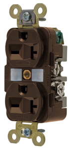 Hubbell Wiring Straight Blade Duplex Receptacles 20 A 250 V 2P3W 6-20R Specification HBL® Extra Heavy Duty Max Dry Location Brown