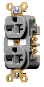 Hubbell Wiring Straight Blade Duplex Receptacles 20 A 250 V 2P3W 6-20R Specification HBL® Extra Heavy Duty Max Dry Location Gray