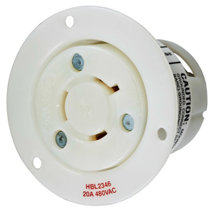 Hubbell Wiring Locking Flanged Receptacles 20 A 480 V 2P3W L8-20R Twist-Lock® Insulgrip®