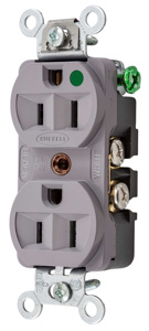 Hubbell Wiring Straight Blade Duplex Receptacles 15 A 125 V 2P3W 5-15R Hospital HBL® Extra Heavy Duty Max Slender Dry Location Gray