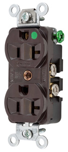 Hubbell Wiring Straight Blade Duplex Receptacles 20 A 125 V 2P3W 5-20R Hospital HBL® Extra Heavy Duty Max Slender Dry Location Brown