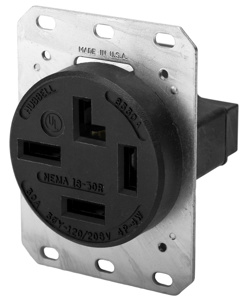 Hubbell Wiring Straight Blade Single Receptacles 30 A 120/208 V 4P4W 18-30R Industrial Dry Location Black