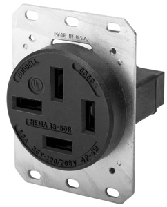 Hubbell Wiring Straight Blade Single Receptacles 50 A 120/208 V 4P4W 18-50R Industrial Dry Location Black