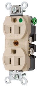 Hubbell Wiring Straight Blade Duplex Receptacles 15 A 125 V 2P3W 5-15R Hospital HBL® Extra Heavy Duty Max Slender Dry Location Ivory