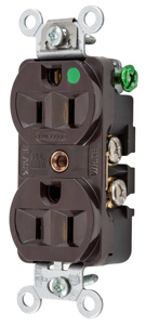 Hubbell Wiring Straight Blade Duplex Receptacles 15 A 125 V 2P3W 5-15R Hospital HBL® Extra Heavy Duty Max Slender Dry Location Brown