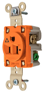 Hubbell Wiring Straight Blade Single Receptacles 20 A 125 V 2P3W 5-20R Specification HBL® Extra Heavy Duty Max Dry Location Orange