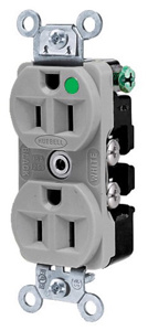 Hubbell Wiring Straight Blade Duplex Receptacles 15 A 125 V 2P3W 5-15R Hospital HBL® Extra Heavy Duty Max Dry Location Gray