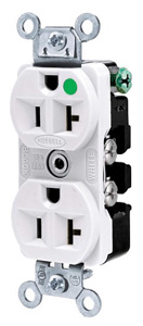 Hubbell Wiring Straight Blade Duplex Receptacles 20 A 125 V 2P3W 5-20R Hospital HBL® Extra Heavy Duty Max Dry Location White