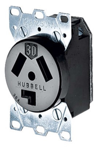 Hubbell Wiring Straight Blade Single Receptacles 30 A 125/250 V 3P3W 10-30R Industrial Dry Location Black