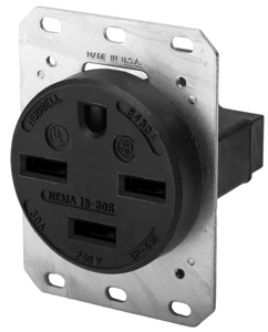 Hubbell Wiring Straight Blade Single Receptacles 30 A 250 V 3P4W 15-30R Industrial Dry Location Black