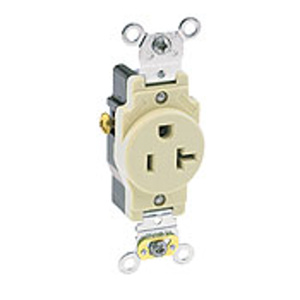 Leviton 5351 Series Single Receptacles 20 A 125 V 2P3W 5-20R Heavy-Duty Industrial Specification Grade Ivory<multisep/>Ivory