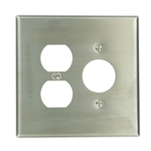 Leviton Standard Duplex Round Hole Wallplates 2 Gang 1.406 in Stainless Steel 302 Stainless Steel Device