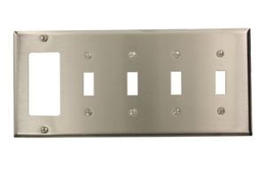 Leviton Standard Decorator Toggle Wallplates 5 Gang Metallic Stainless Steel 302 Device