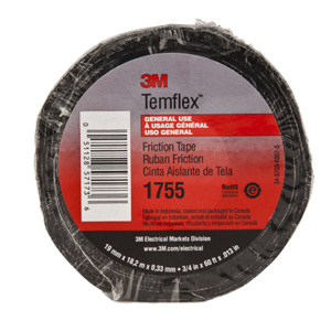 3M 1755 Series Cotton Fabric Friction Tape 3/4 in x 82-1/2 ft 13 mil Black