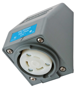 Hubbell Wiring Locking Angled Single Receptacles 30 A 250 V 2P3W L6-30R Twist-Lock® Safety-Shroud®