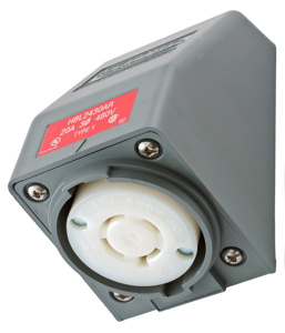 Hubbell Wiring Locking Angled Single Receptacles 20 A 480 V 3P4W L16-20R Twist-Lock® Safety-Shroud®
