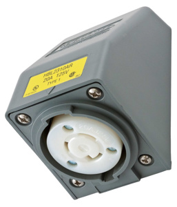 Hubbell Wiring Locking Angled Single Receptacles 20 A 125 V 2P3W L5-20R Twist-Lock® Safety-Shroud®
