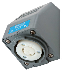 Hubbell Wiring Locking Angled Single Receptacles 20 A 250 V 2P3W L6-20R Twist-Lock® Safety-Shroud®