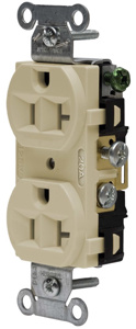 Hubbell Wiring Straight Blade Duplex Receptacles 20 A 125 V 2P3W 5-20R Commercial CRF Dry Location Ivory