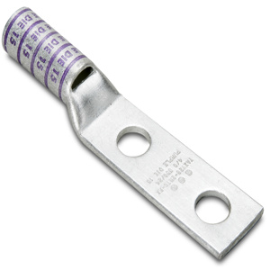 Burndy YAZ Series Long Barrel Compression Lugs 1/2 in 2 Hole Blue 6 Cu