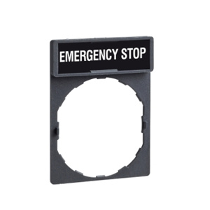 Square D Harmony® ZBY Legend Plates 22 mm EMERGENCY STOP Black White