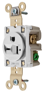 Hubbell Wiring Straight Blade Single Receptacles 20 A 250 V 2P3W 6-20R Specification HBL® Extra Heavy Duty Max Dry Location White